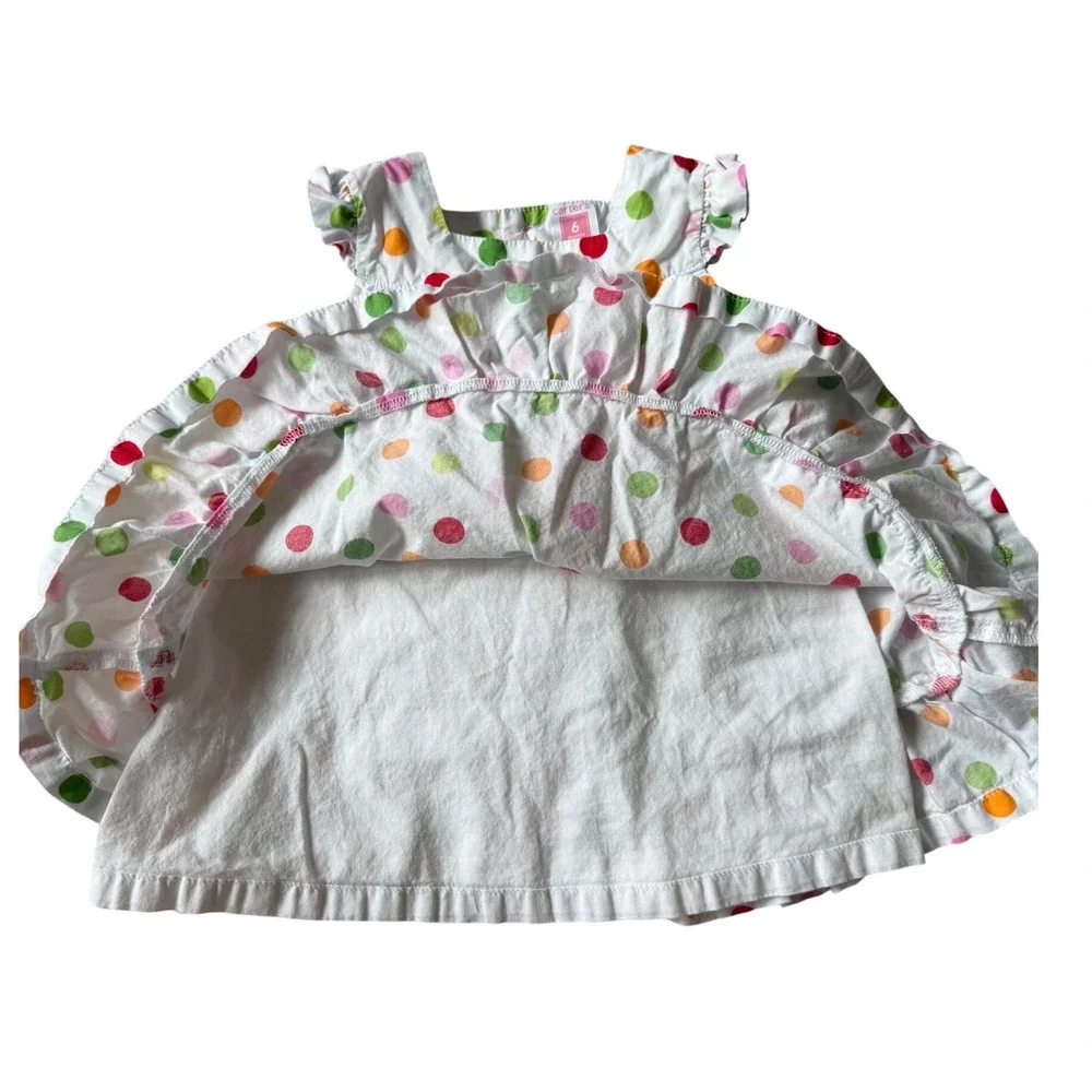 Carters Baby Girl Polka Dot Dress White Multi Color Flutter Sleeve Ruffle 6M